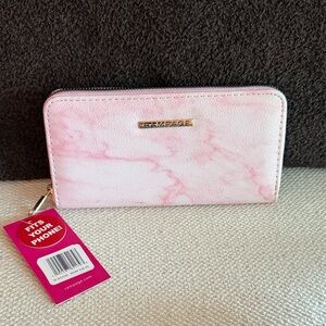 Rampage Pink Marble Zip-Around Phone Wallet with Gold Logo